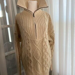 Free People Beige Cable Knit Turtleneck Sweater